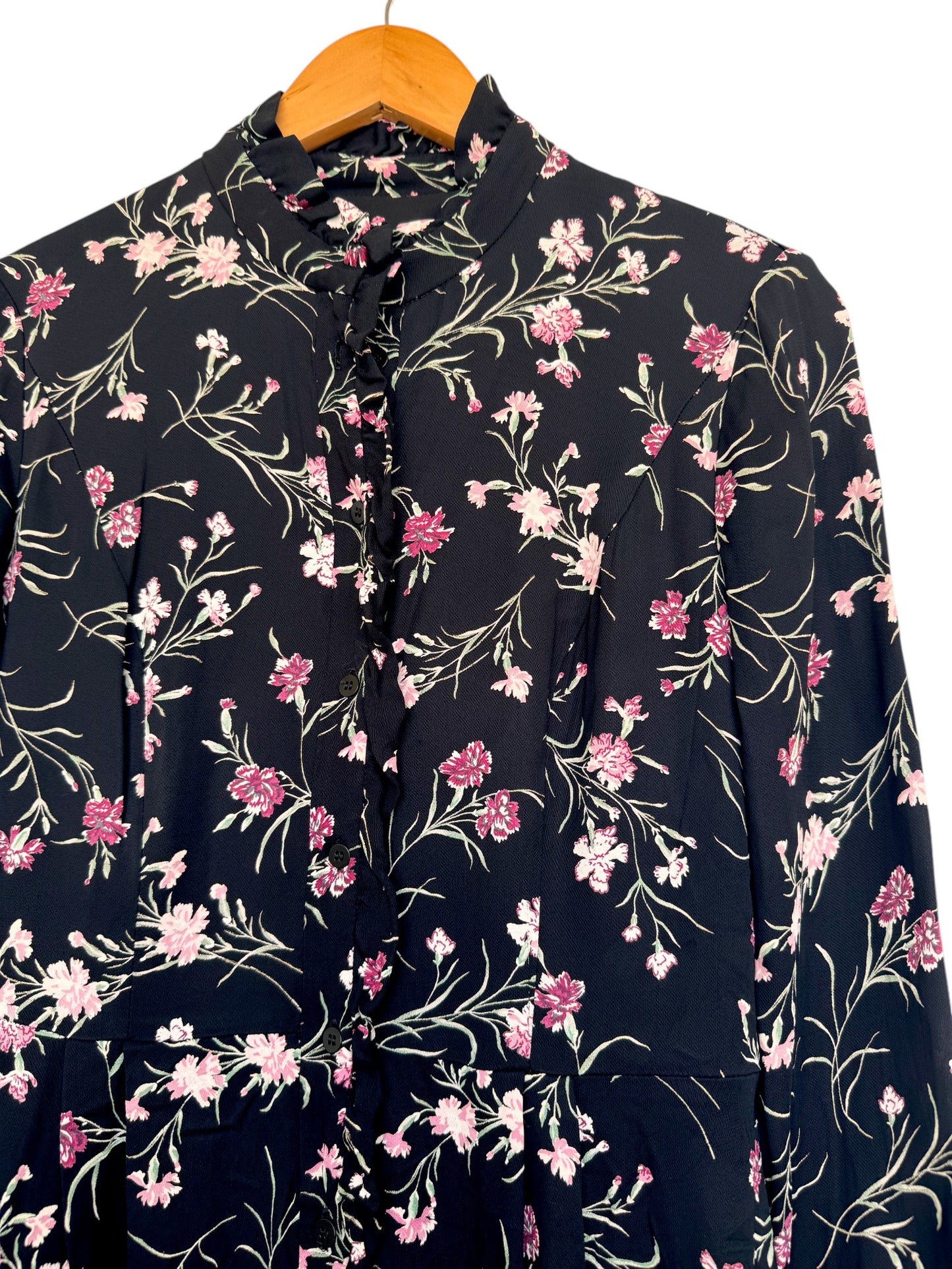 CUE Charming Black & Pink Floral A-Line Dress – Elegant & Timeless