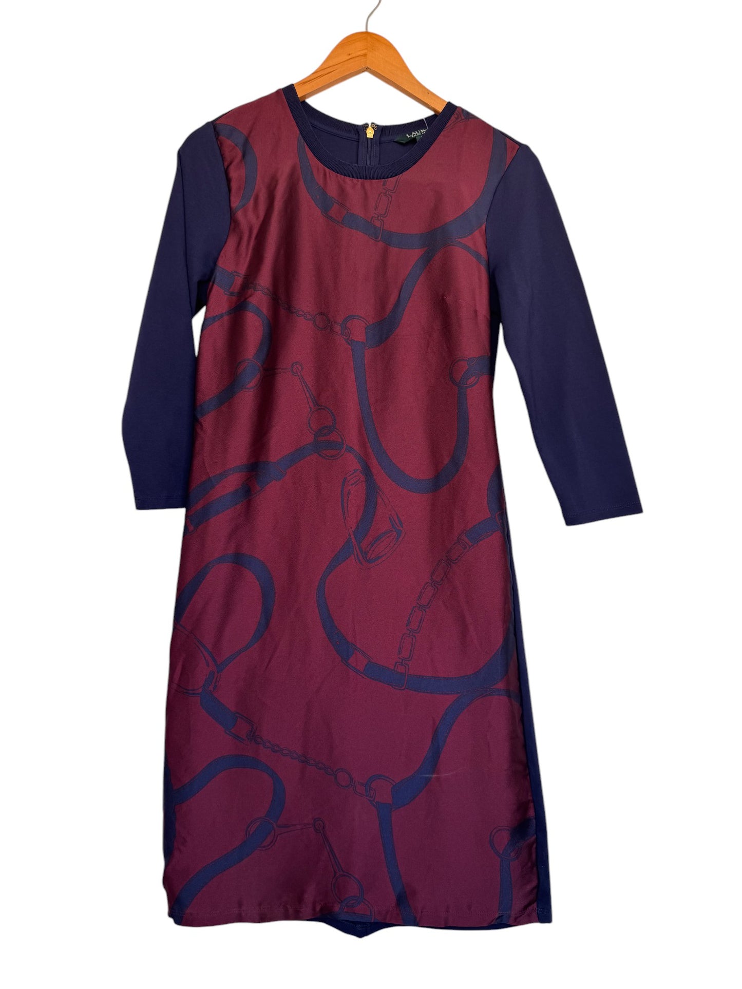 Lauren Ralph Lauren Equestrian Print Shift Dress – Maroon & Navy Blue