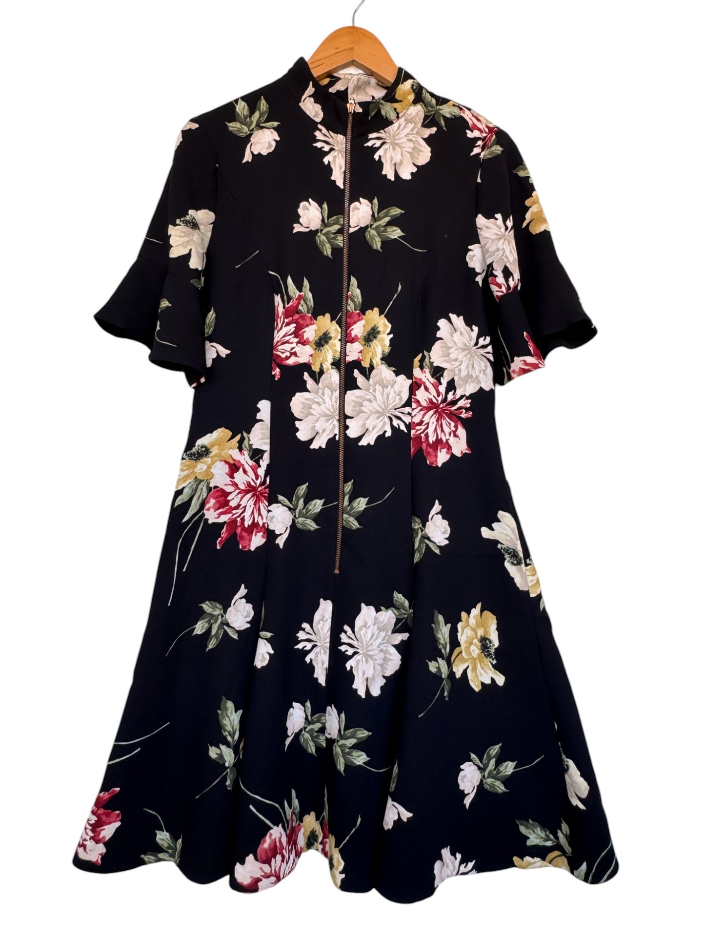 CUE Dainty Black Floral A-Line Dress – Elegant & Feminine