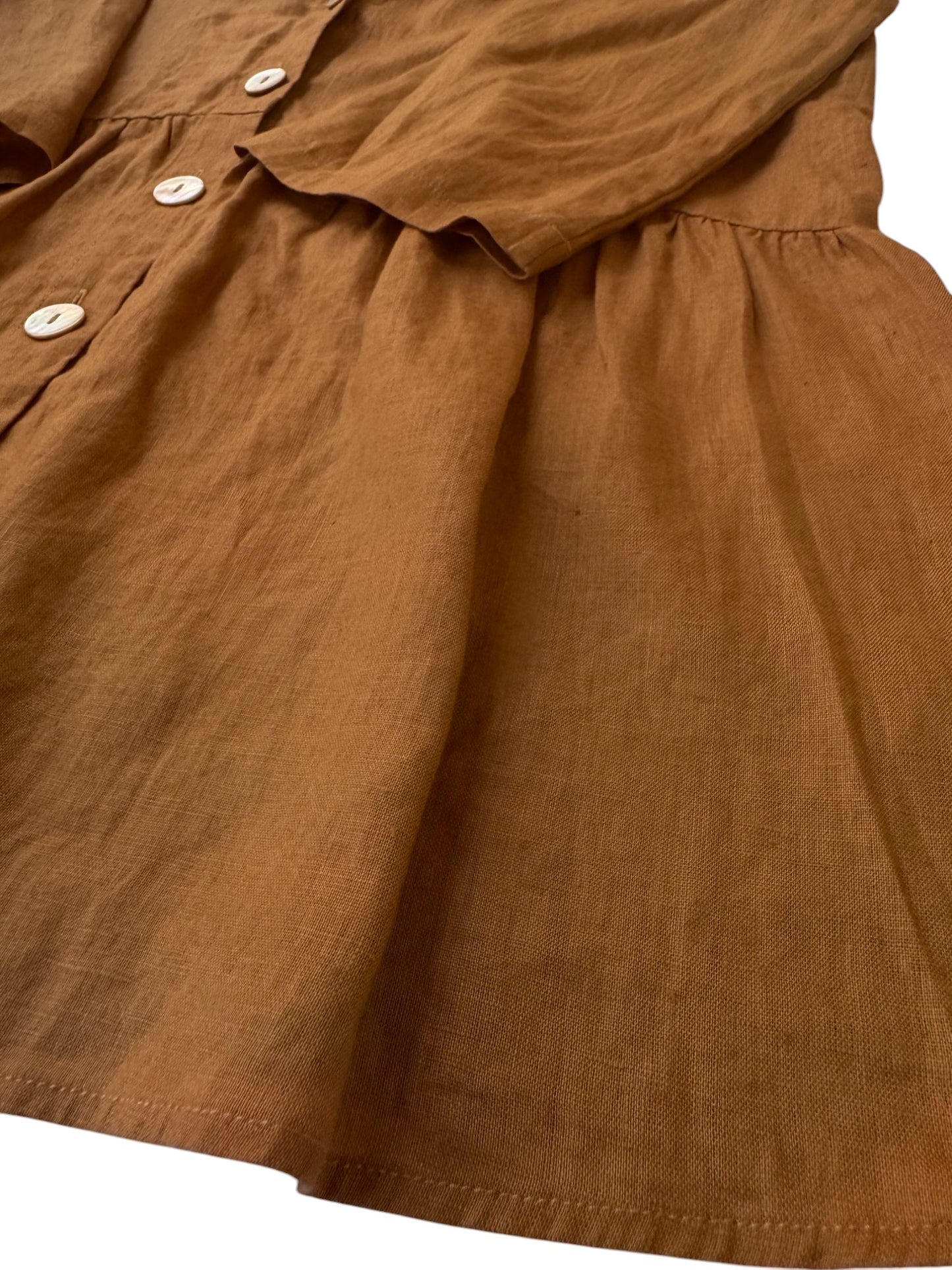 SUSSAN Camel Brown Linen Babydoll Top – Minimalist Style with a Breezy Silhouette