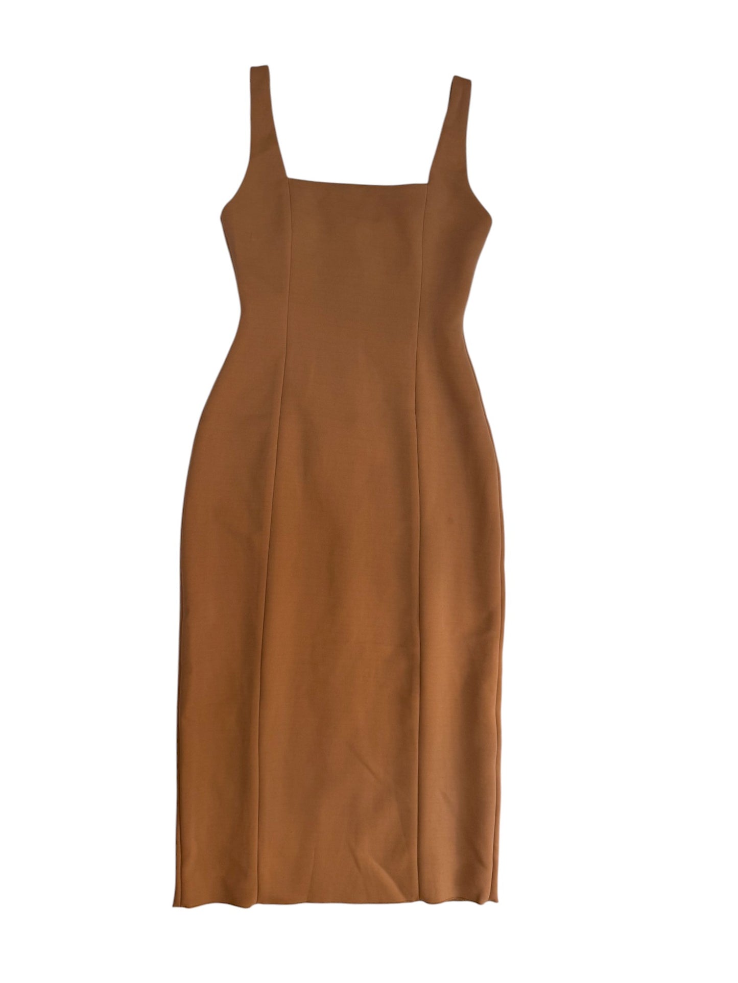 First Muse' Camel Brown Square Neck Midi Sheath Dress – Sleeveless