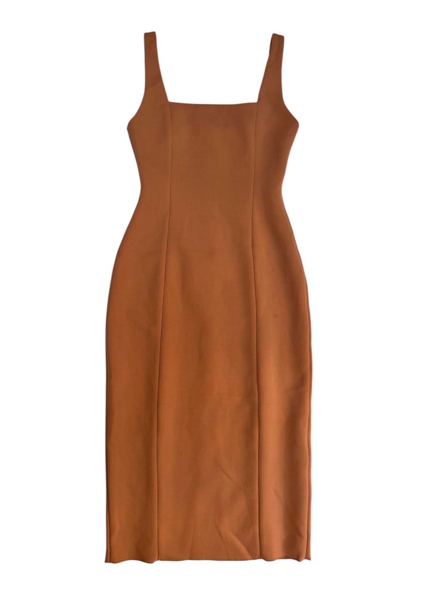 First Muse' Camel Brown Square Neck Midi Sheath Dress – Sleeveless
