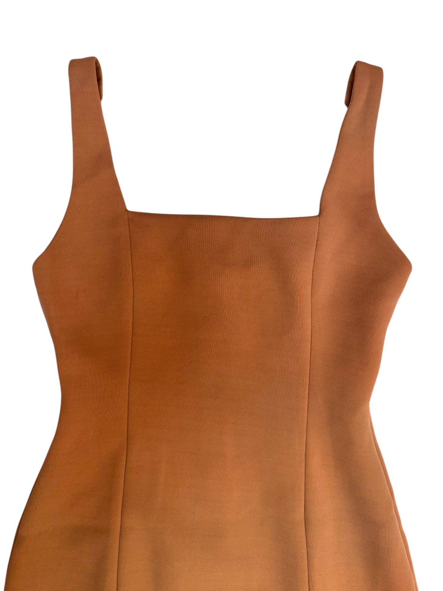 First Muse' Camel Brown Square Neck Midi Sheath Dress – Sleeveless