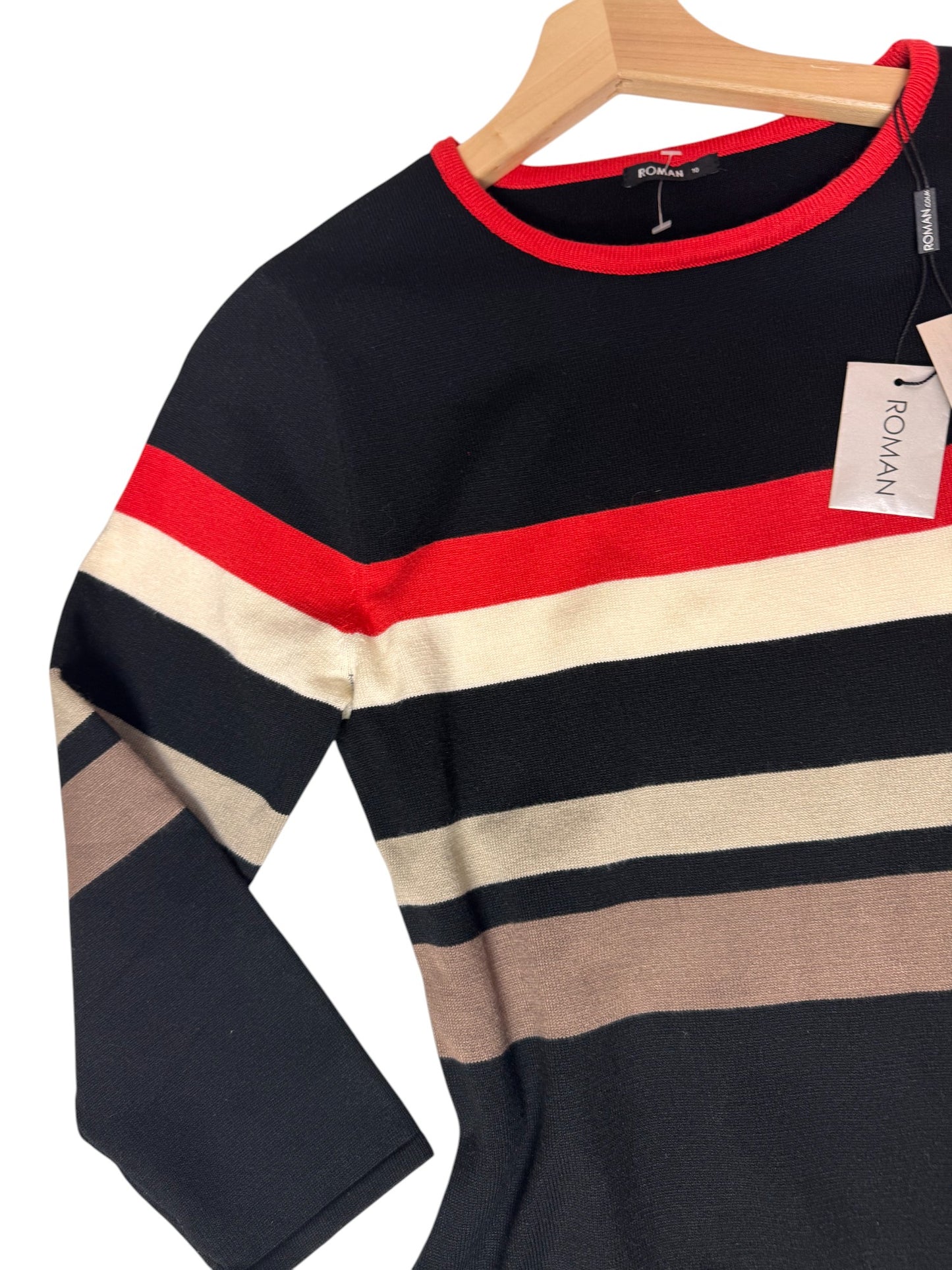 Roman Black Longline Contrast Stripe Jumper Dress – UK10