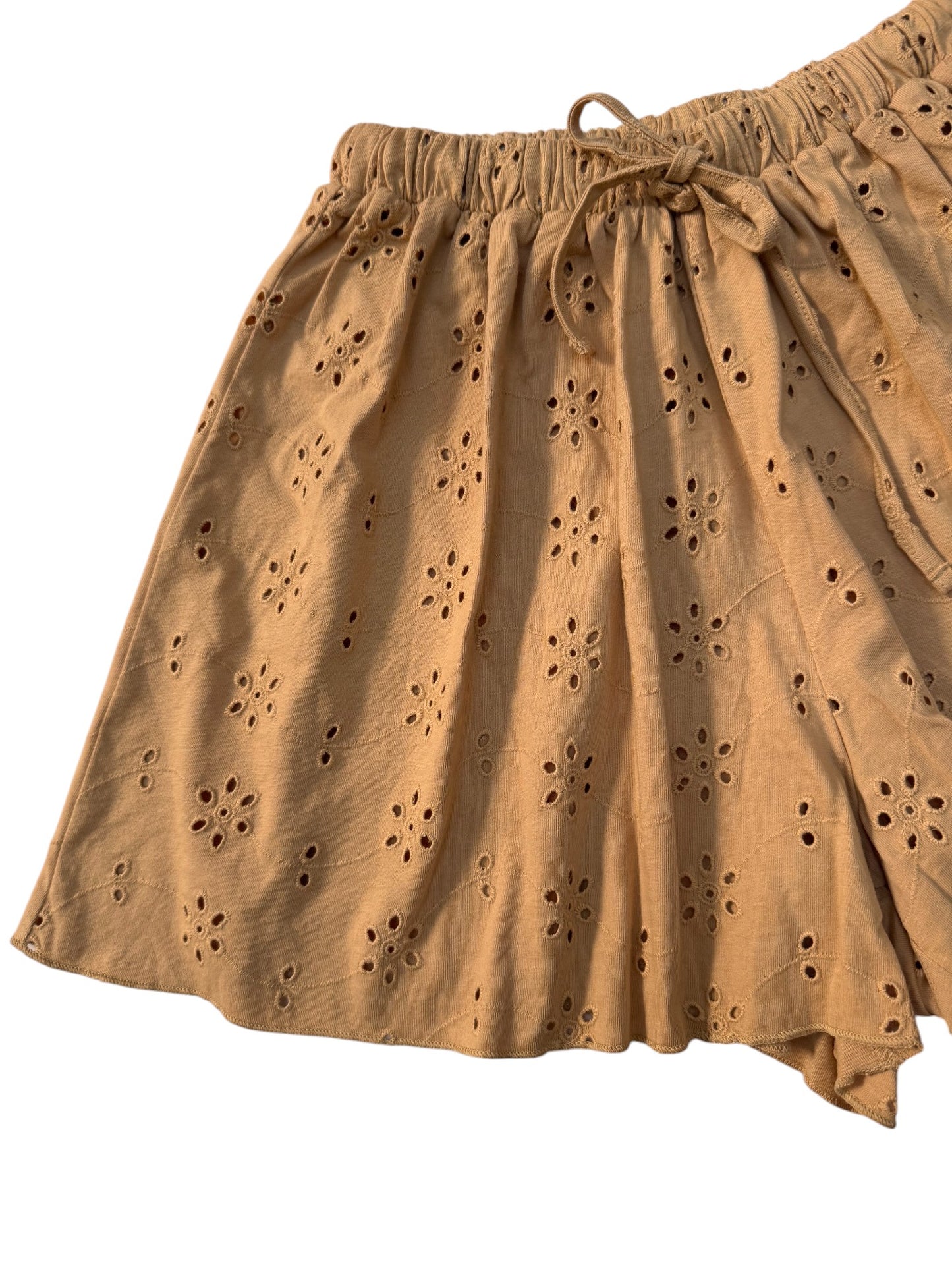 Camel Brown Cotton Eyelet Shorts – Garterized Waist