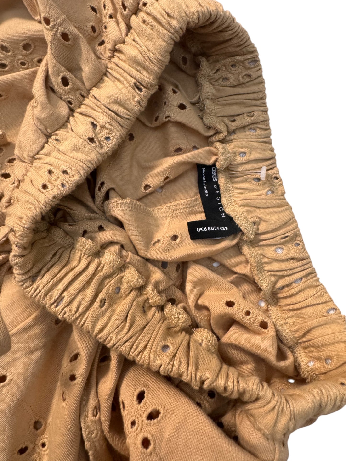 Camel Brown Cotton Eyelet Shorts – Garterized Waist