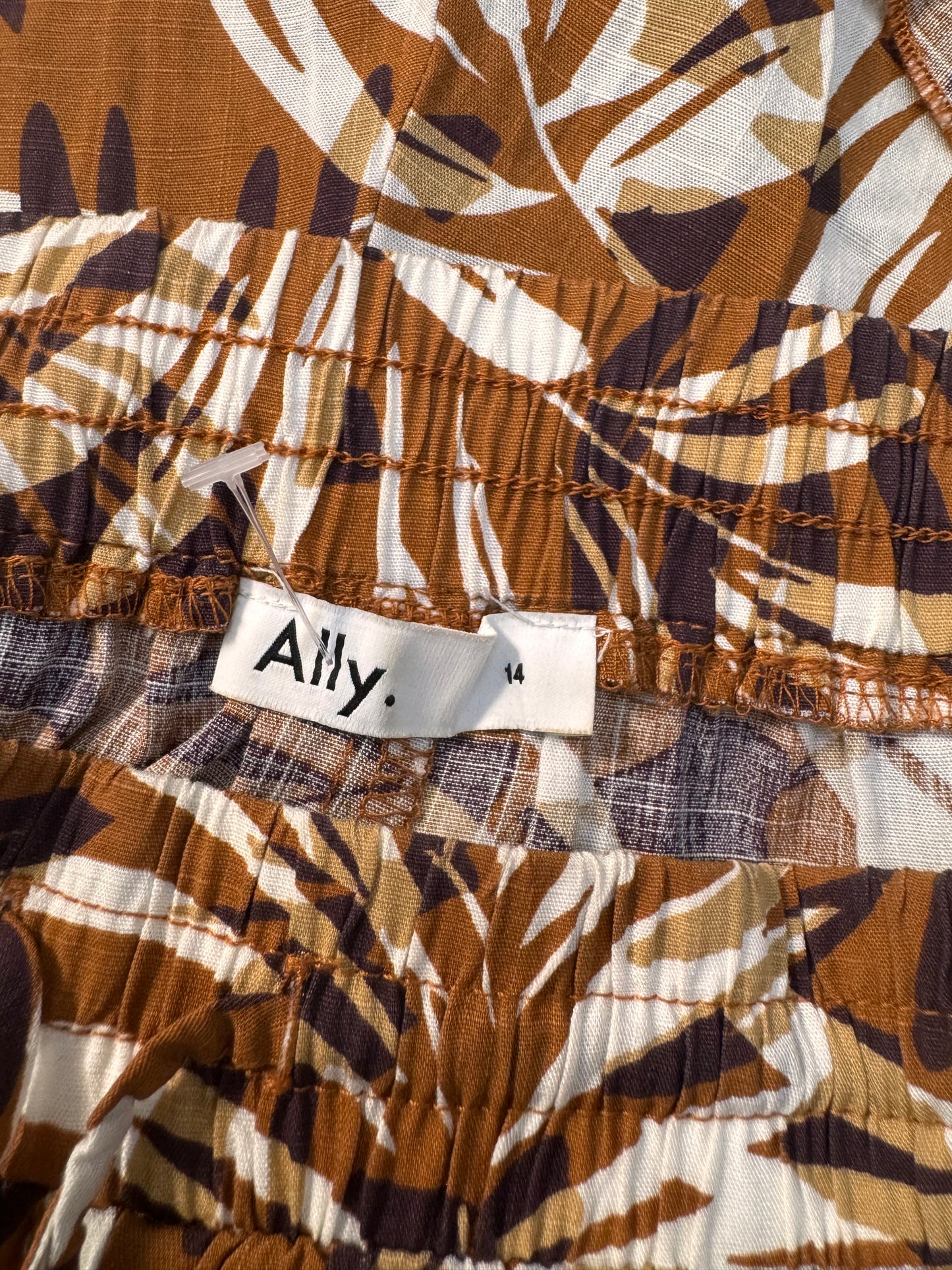 Tropical Floral Leaf Print Rayon Shorts – Brown & Terracotta, Garter Waist