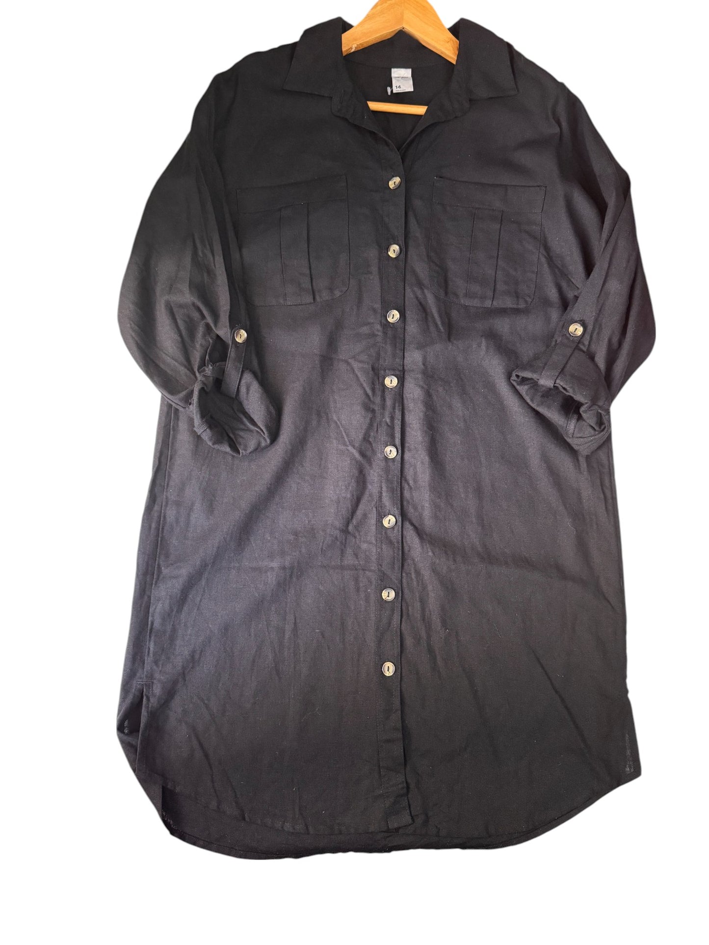 Anko Black Long Sleeve Shirt Dress – UK14