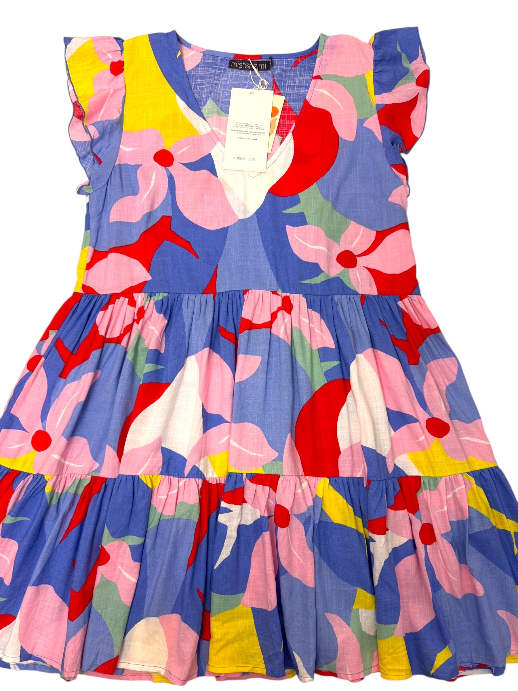 Colorful Blue Floral Babydoll Dress Cap Sleeves, Super Flowy Ms. Thriftaholic Colorful Blue Floral Babydoll Dress Cap Sleeves, Super Flowy Ms. Thriftaholic