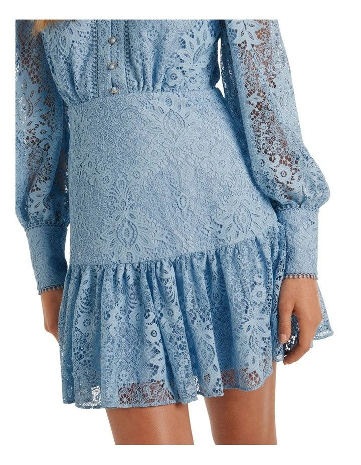 Eden Lace Mini Dress – Dusty Blue | Forever New