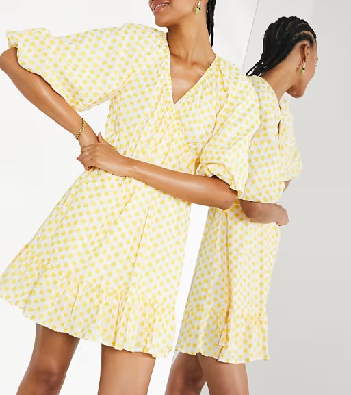 ASOS EDITION Embroidered Daisy Cotton Wrap Mini Dress