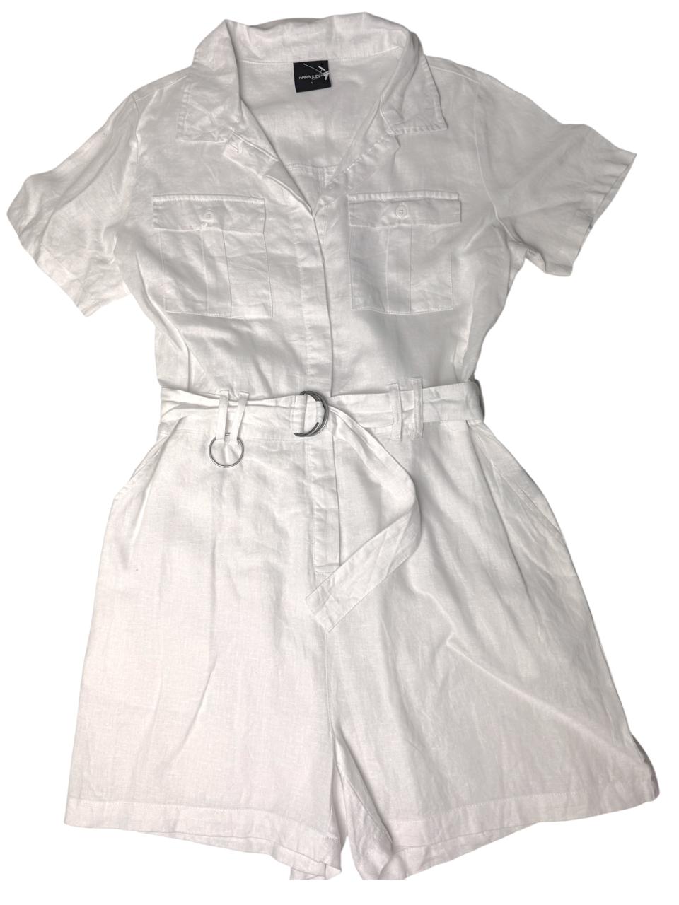 100% White Linen Short Sleeve Jumpsuit/Romper
