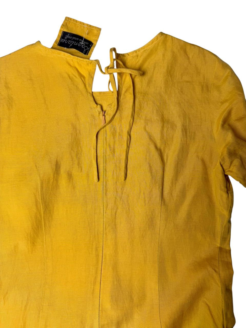 Yellow Linen Blend Textured Knee-Length Dress – Effortless Summer Style