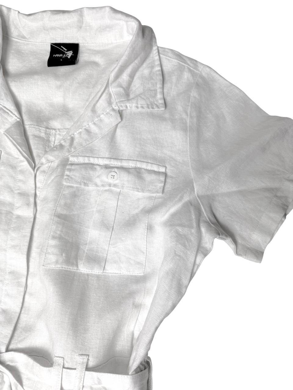 100% White Linen Short Sleeve Jumpsuit/Romper