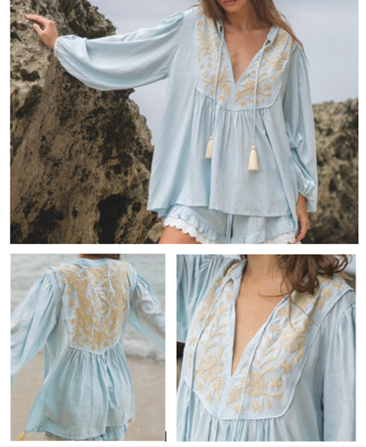 Goddess Door Hummingbird Embroidered Boho Top