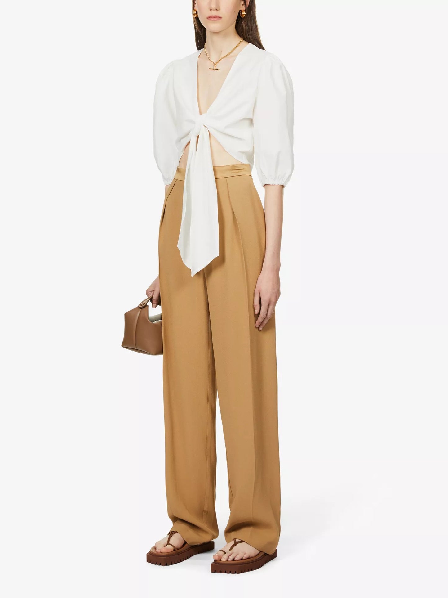 Pretty Lavish White Linen Front Bow Balloon Sleeve Top