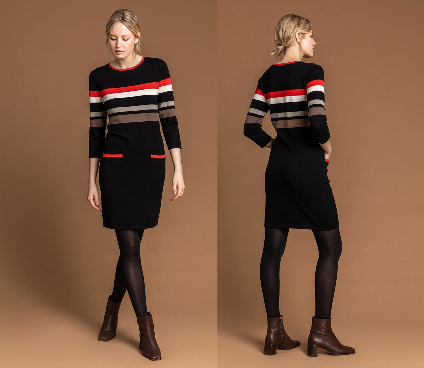 Roman Black Longline Contrast Stripe Jumper Dress – UK10