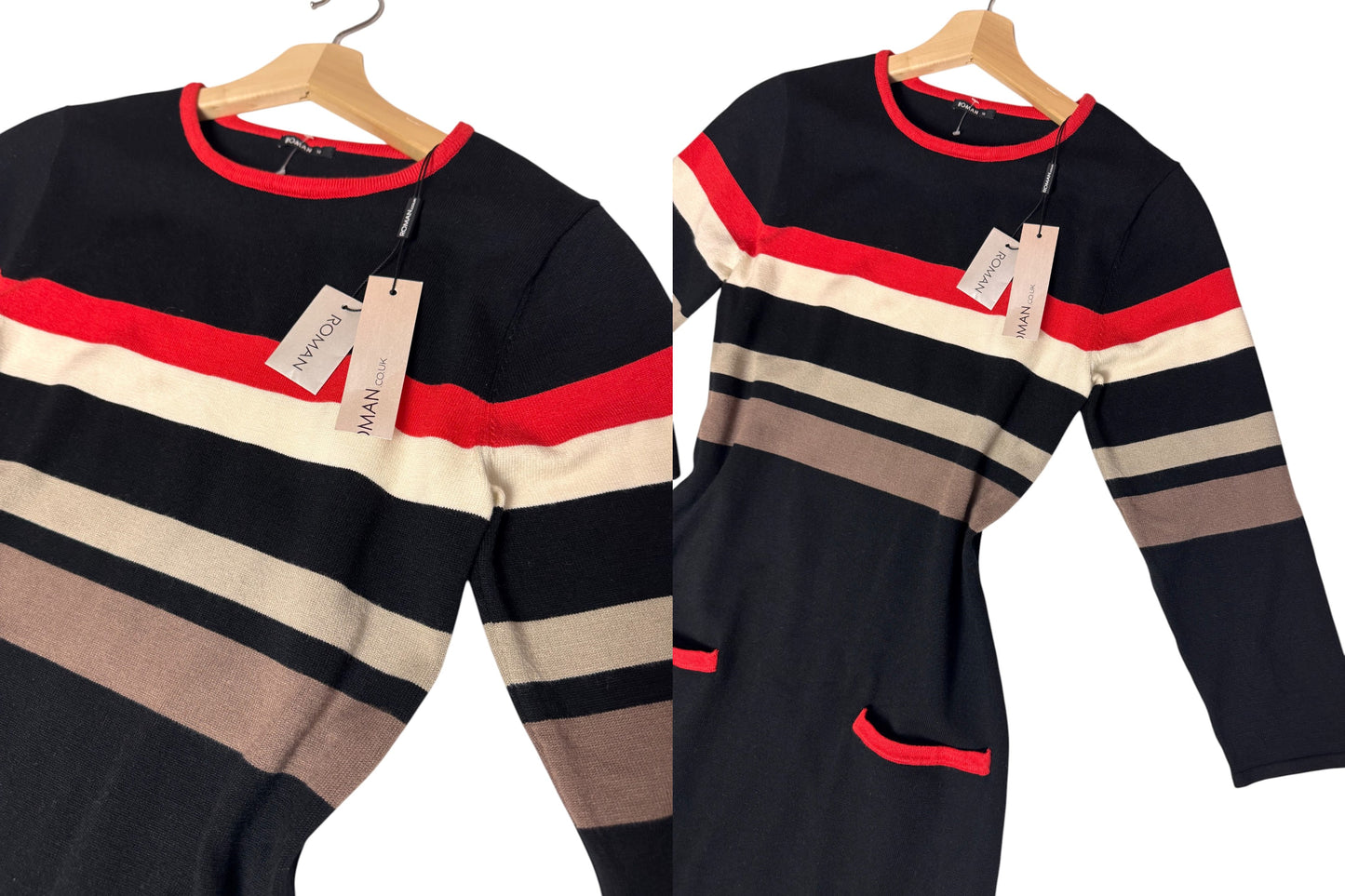 Roman Black Longline Contrast Stripe Jumper Dress – UK10
