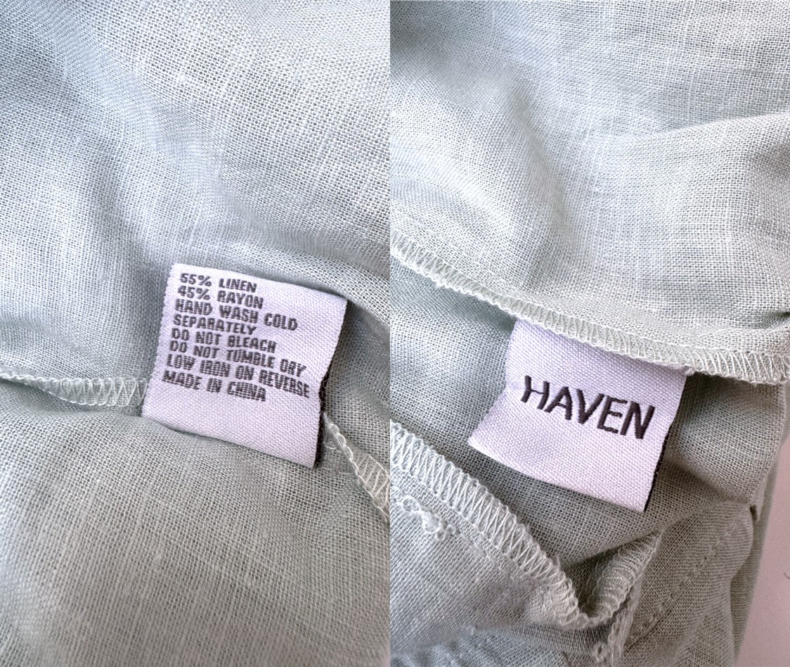 HAVEN Pastel Green Pleated Linen Shorts – Relaxed Fit with Garter Back