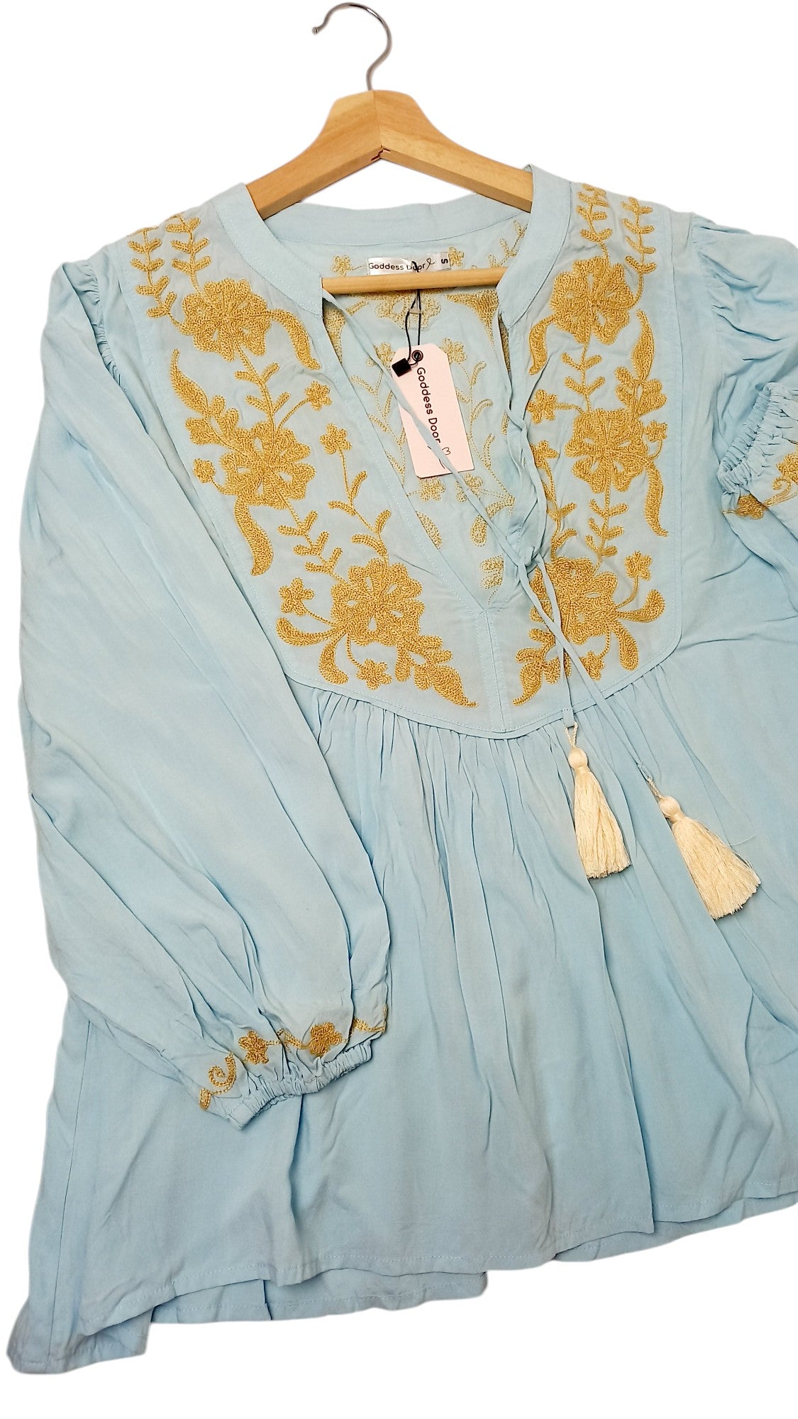 Goddess Door Hummingbird Embroidered Boho Top