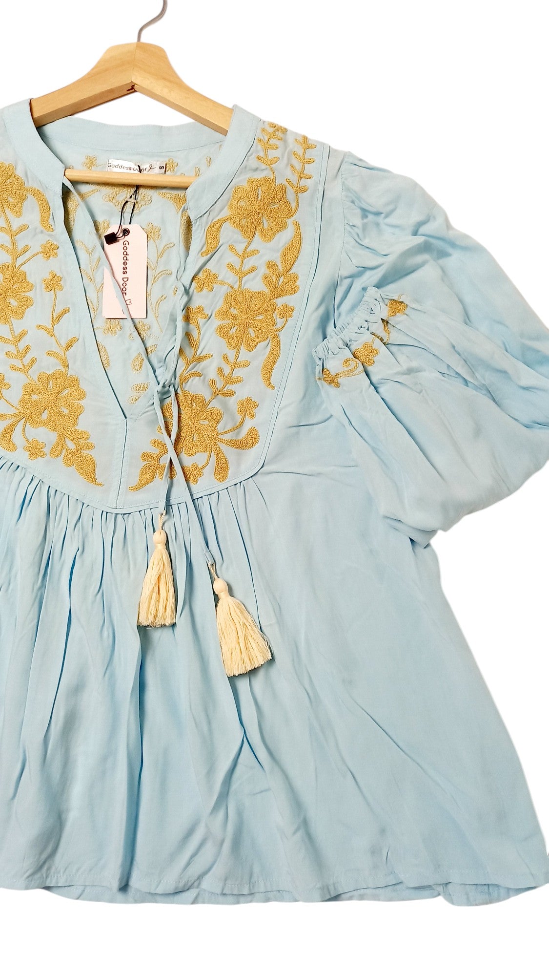 Goddess Door Hummingbird Embroidered Boho Top