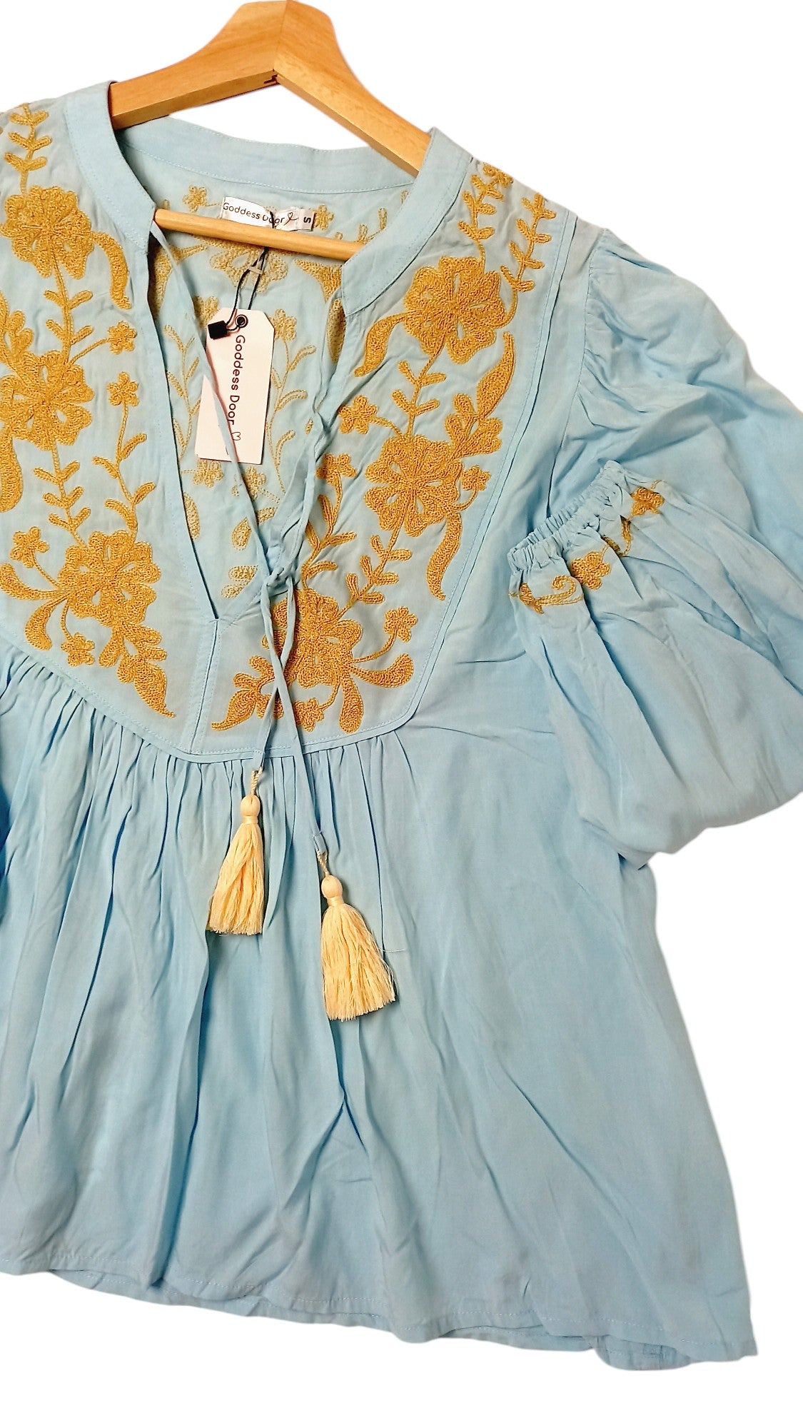 Goddess Door Hummingbird Embroidered Boho Top