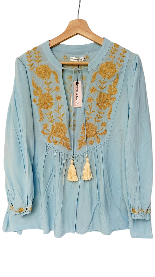 Goddess Door Hummingbird Embroidered Boho Top