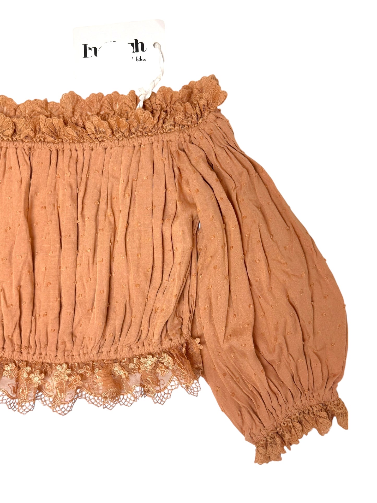 Indikah Boho Off-Shoulder Crop Top – Lantern Sleeves