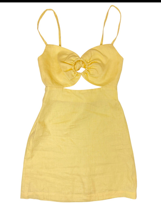 Butter Yellow Linen Cut-Out Spaghetti Strap Dress – Size S