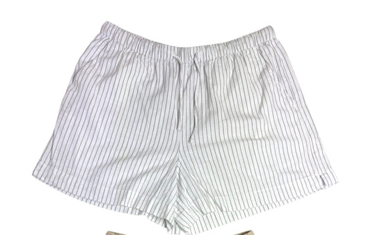 White & Beige Striped Linen Blend Relaxed Shorts