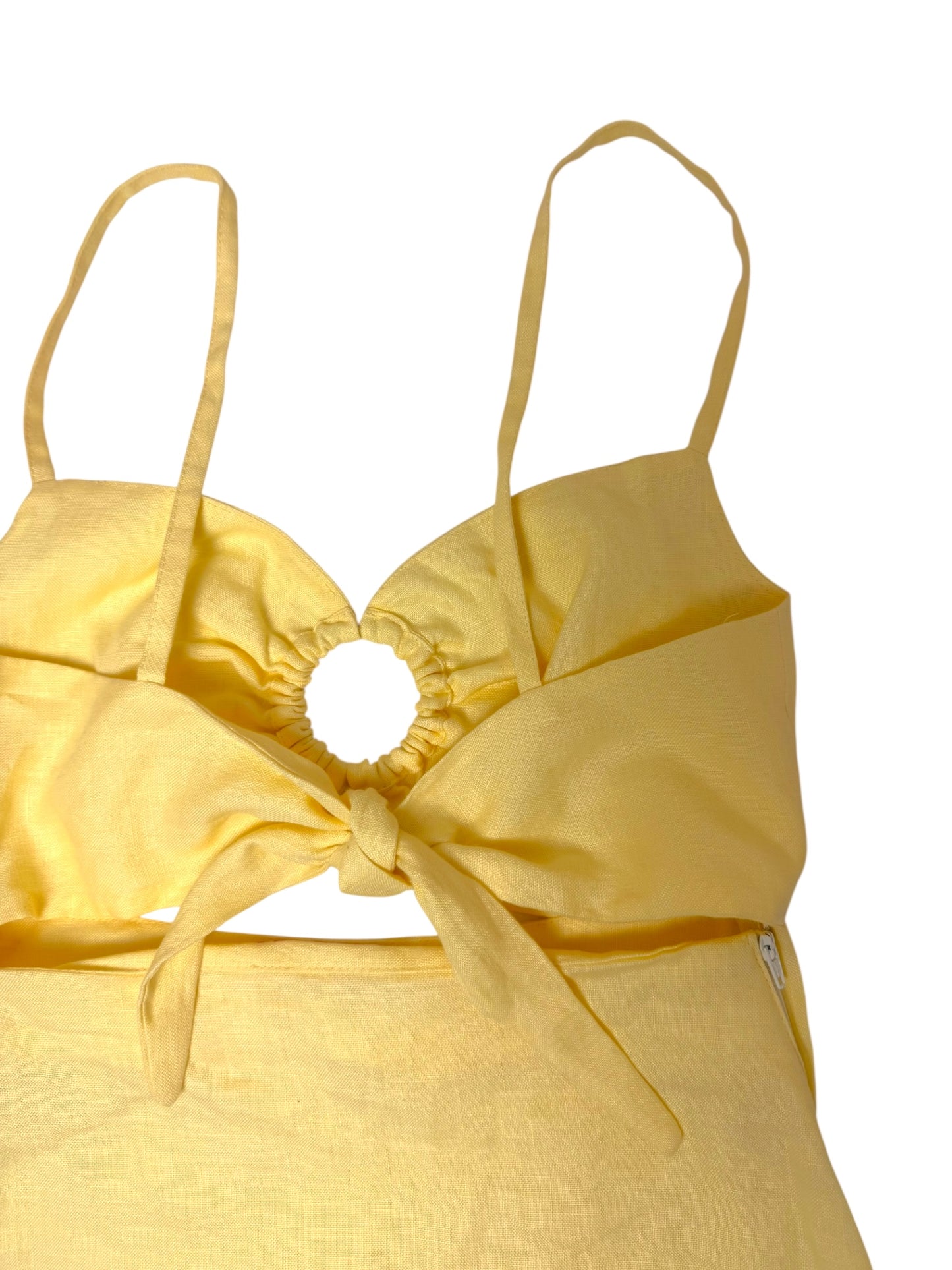 Butter Yellow Linen Cut-Out Spaghetti Strap Dress – Size S