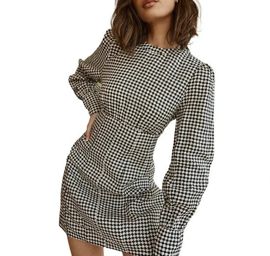 DISSH Gaia Houndstooth Linen Cocktail Dress – Timeless Elegance & Luxury