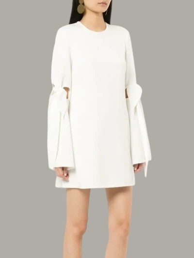 Ellery Chic White Tent Dress – Luxe with Statement Bell Tie Sleeves