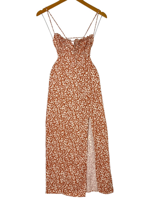 Strappy Micro Floral Midi Dress with Front Slit – Sleeveless Summer Style