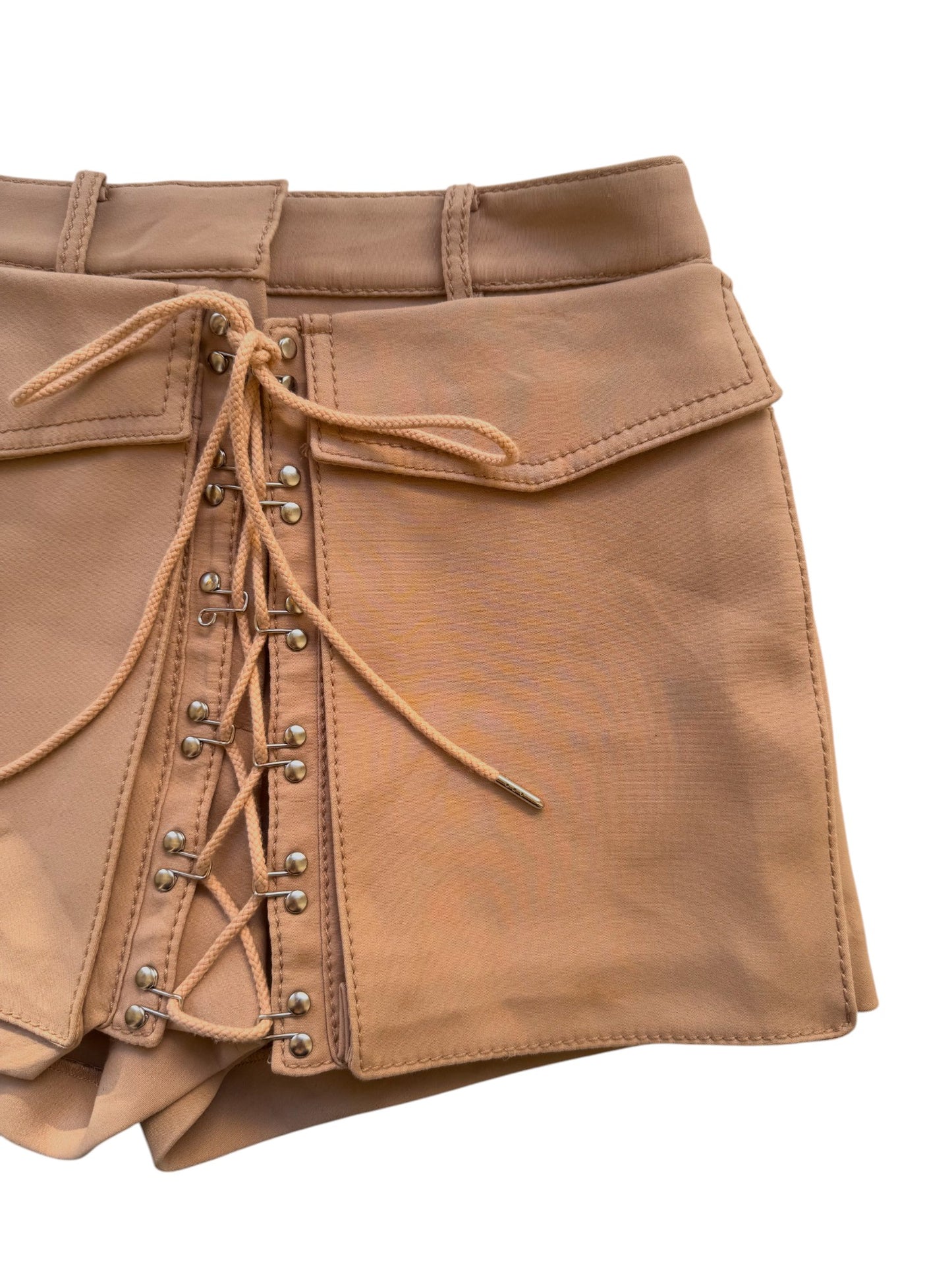 Dl0N LEE Tan Laced Release Pocket Shorts - Designer Statement Piece