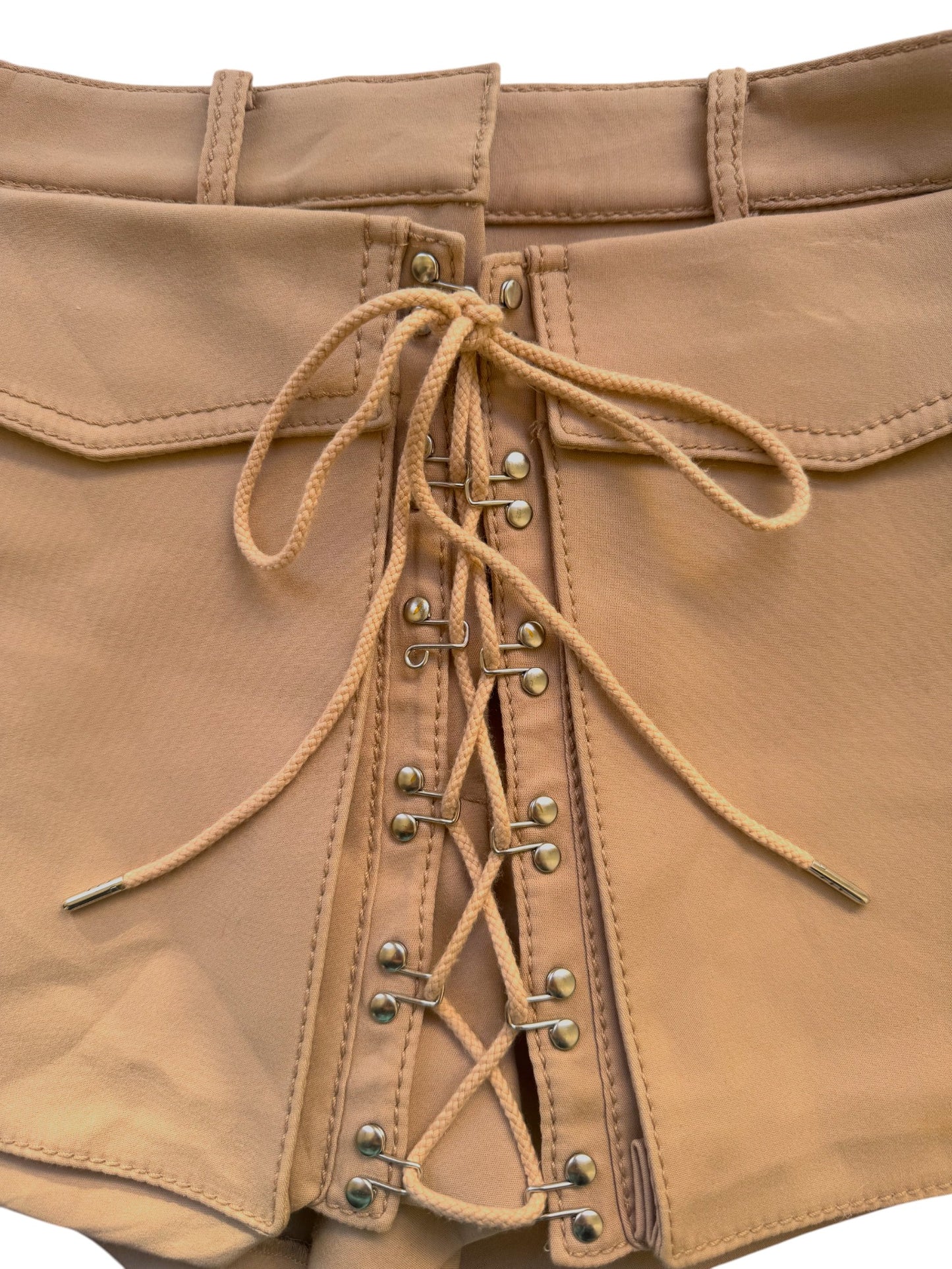 Dl0N LEE Tan Laced Release Pocket Shorts - Designer Statement Piece