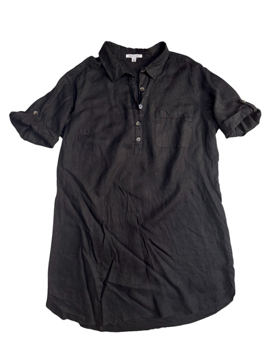 Black 100% Linen Semi Button-Up Shirt Dress | UK 14 | Classic & Breezy