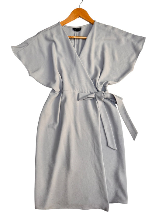 Light Grey Wrap Style Midi Office Dress | UK 10 | Chic & Professional