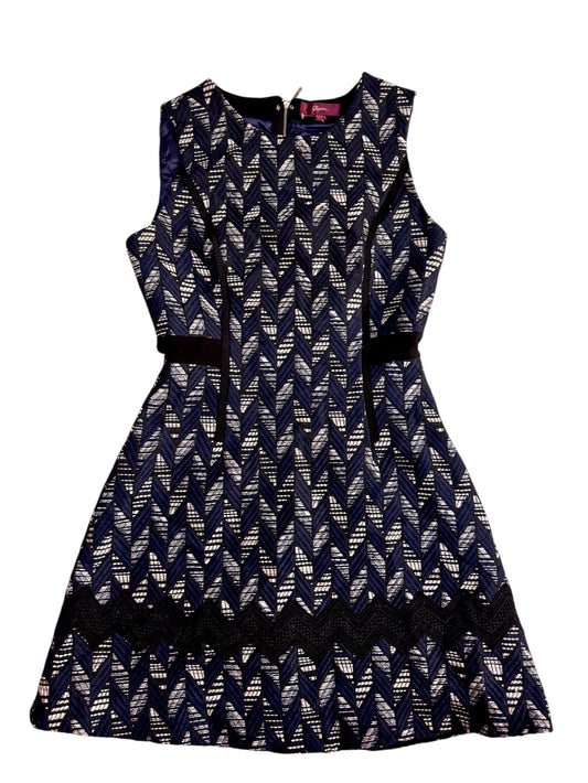 Navy & Beige Embroidered Structured Mini Dress | Elegant Cocktail Fit