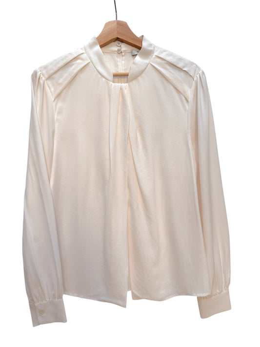The Fold White 100% Silk Bishop Sleeve Office Top – UK 10