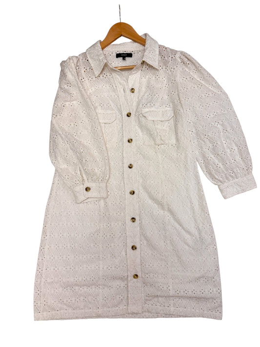 PIPER White Cotton Eyelet Summer Dress – A Line Button Down