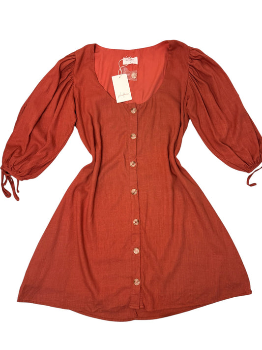 Girl and the Sun "Aida" Dress – Terracotta Button-Down with Bishop Sleeves & Tie Detail