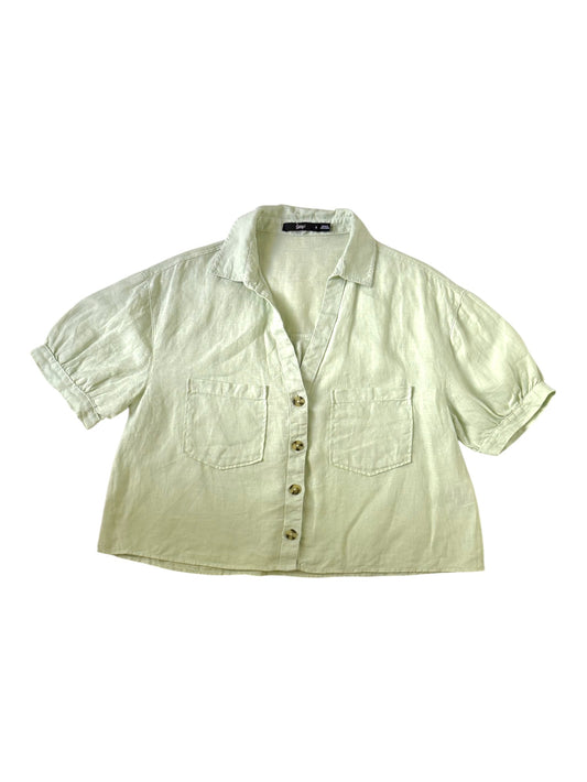 Pastel Green Linen Short Sleeve Shirt – Relaxed Fit with Semi Puffed Sleeves