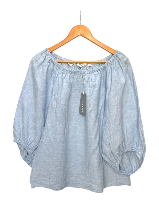 Linen Light Blue Lantern Sleeve Top