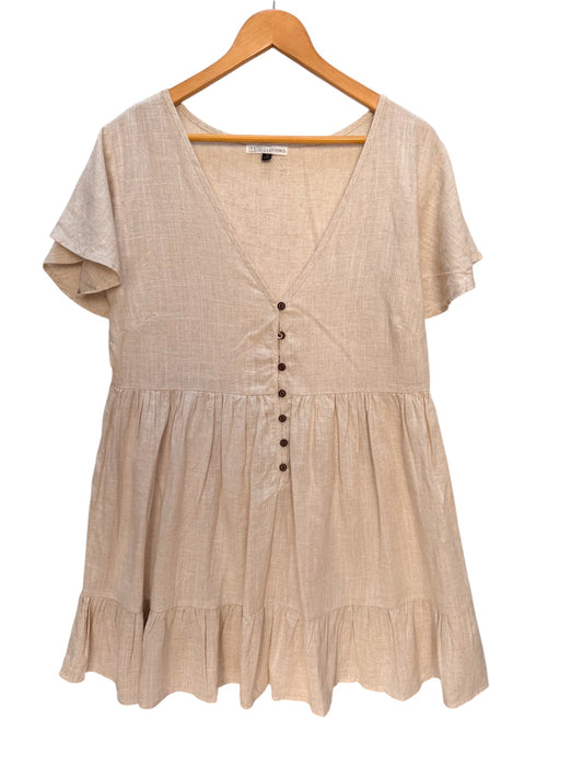Oat Linen Blend Short Sleeve Dress – Relaxed Baby Doll Fit