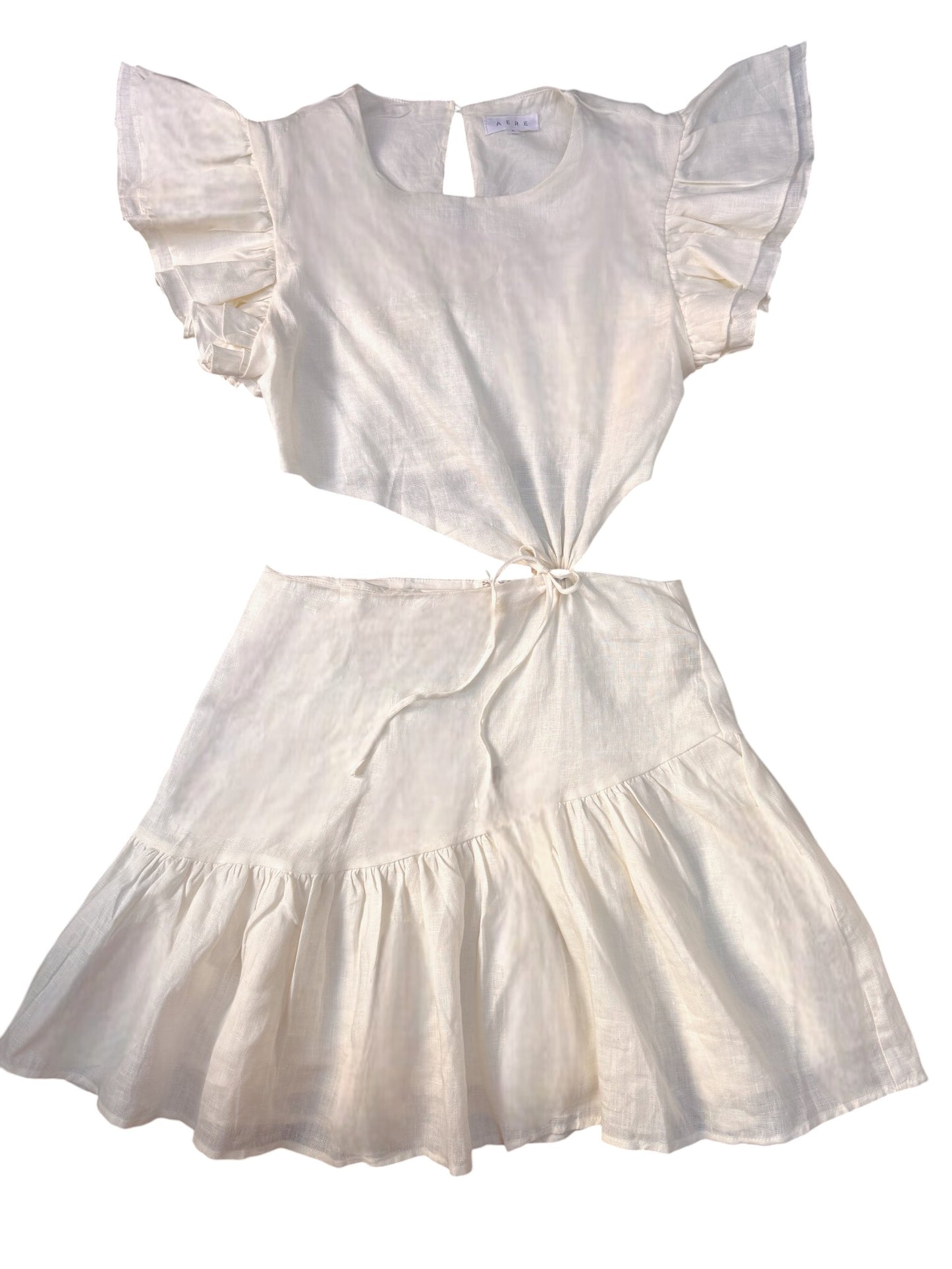 AERE White Linen Cut-Out Waist Summer Dress