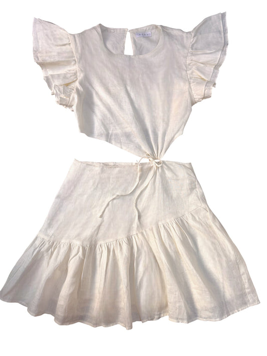 AERE White Linen Cut-Out Waist Summer Dress