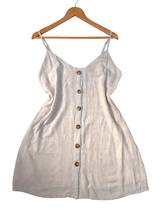 Oat Linen Spaghetti Strap Button-Down Mini Dress – Thrifted Find