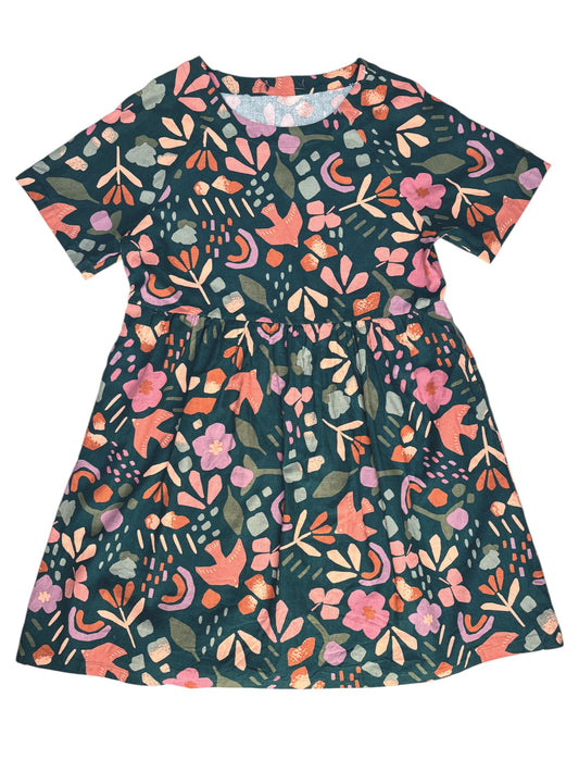 Princess Highway Blue-Green Floral Abstract Linen Blend Midi Dress