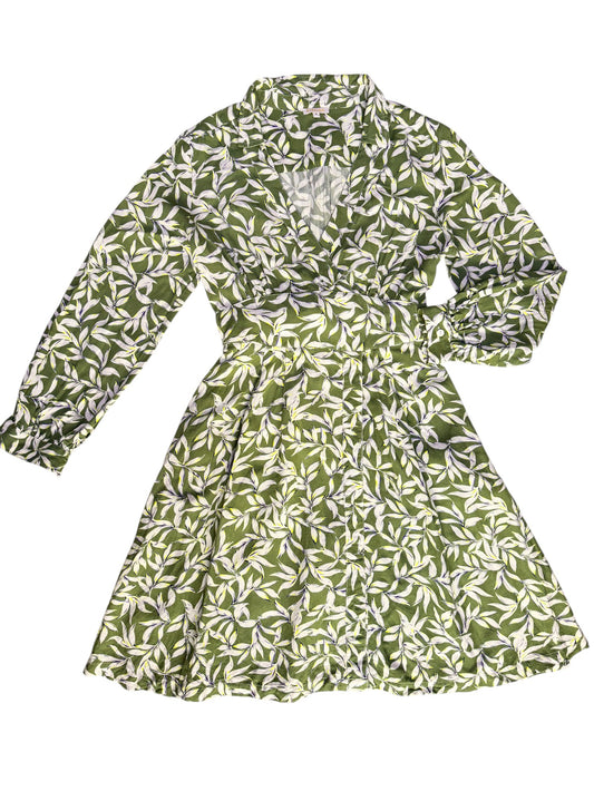 Kereina Summer Green Floral A-Line Dress – Faux Kimono Style